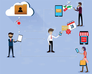 Big data concept,Cloud technology,Businessman making the great experience to customers,Analysis data,Vector illustration flat design