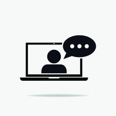 Online training in laptop icon flat style isolated. Vector illustration