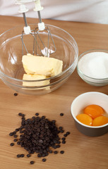 Chocolate Chips, Eggs, Flour, Sugar, Butter. Making Chocolate Chip Cookies. Series.