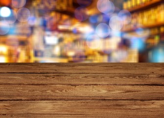 Worn table and blur with bokeh background