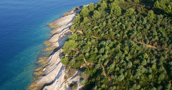  Aerial scene of the rocky coast of Cape Kamenjak, Adriatic Sea