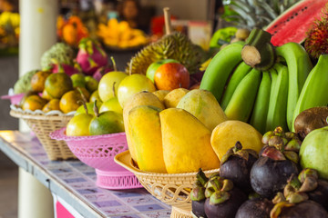 fruit market in thailand, mango on the counter