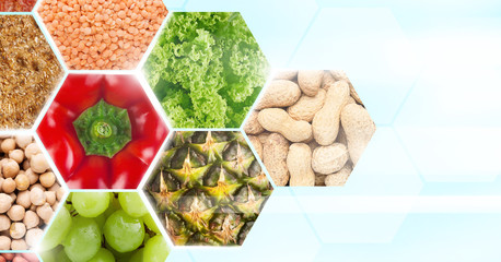 Healthy and vegetarian food full of carbohydrates in frames