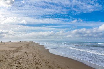 The sandy beach near Deltebre, Catalonia, Spain