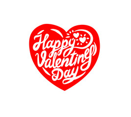 Happy Valentines Day vector lettering with red heart.