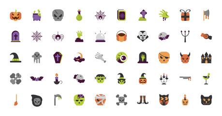 set of icons trick or treat happy halloween