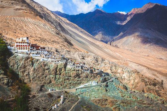 Diskit Gompa with Rocky Mountains