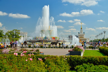 MOSCOW, RUSSIA - AUGUST 12, 2019: Fountain Stone Flower at VDNKh in Moscow