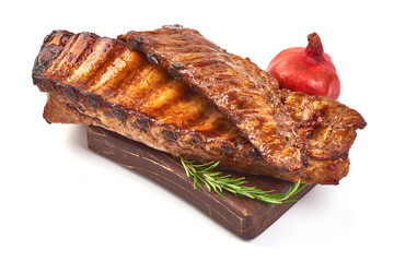 Grilled pork ribs, Delicious roasted hot ribs, isolated on white background