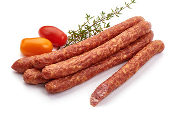 Dried pork sausages, isolated on white background