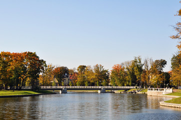 Autumn landscape of the city Park of Kaliningrad, Russian Federation.
