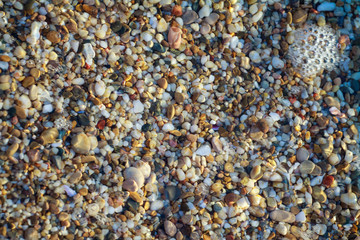 sea pebbles colored granite on the beach
