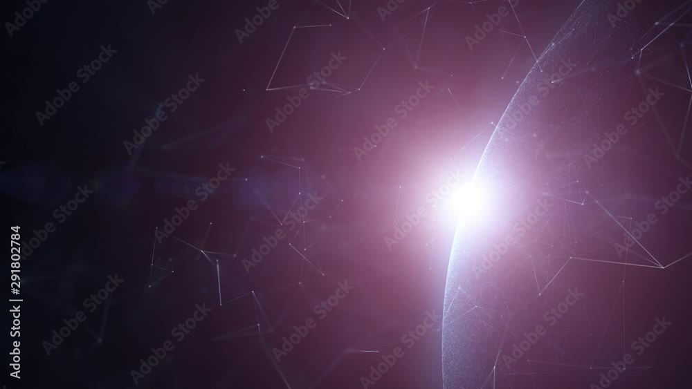 Wall mural conceptual network connections in the space with sunlight motion over the abstract sphere. copy spac