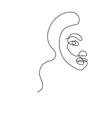 Abstract face one line drawing. Portrait minimalistic style. Fine one line drawing abstract face. One line drawing abstract faces. Modern continuous line art
