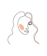 Abstract face one line drawing. Portrait minimalistic style. Fine one line drawing abstract face. One line drawing abstract faces. Modern continuous line art