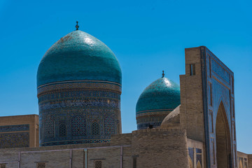 Turquoise domes of the Mir-i-arab Madrasa, Bukhara, Uzbekistan