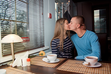 Couple in love drinking tea