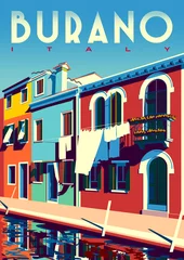 Sonniger Sommertag in Burano, Italien, mit Kanal und traditionellen Häusern. © alaver