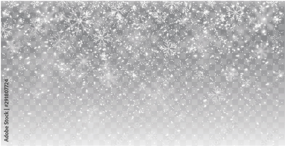 Wall mural seamless realistic falling snow or snowflakes. isolated on transparent background - stock vector.