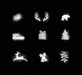 Set of Christmas decorative icons chalk