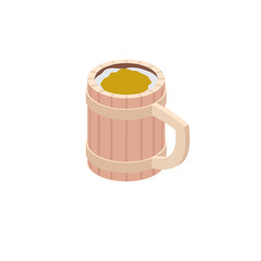 Wooden beer mug vector 3d isometric, color web icons set, new flat style. Creative illustration design, idea for infographics.