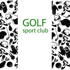 Vector illustration of Golf. Lettering. This illustration is for printing: postcard, poster, business card. For recreation, sports. Sports goods.