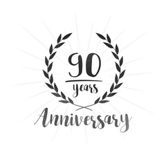 90 years anniversary celebration logo. Ninety years celebrating watercolor design template. Vector and illustration.