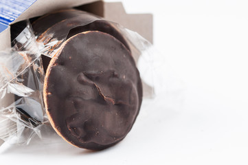 Chocolate cookies isolated on white background.Copy space