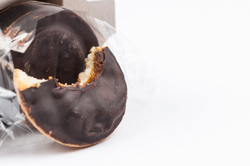 Chocolate cookies isolated on white background.Copy space