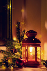 Christmas eve. Christmas tree and lantern © vvlink