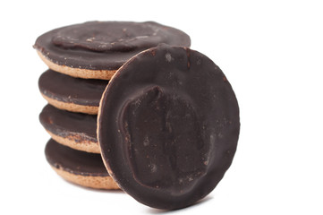 Chocolate cookies isolated on white background.Copy space