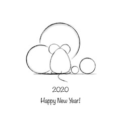 Funny mouse, symbol of 2020 year/ hand drawn vector illustration