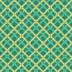 Seamless vector green and golden ornament in arabian style. Geometric abstract background. Pattern for wallpapers and backgrounds