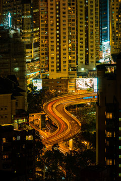 Hong Kong city at night with light city scape