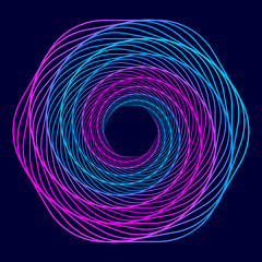 Vector colored spiral. Twisted abstract wireframe tunnel.
