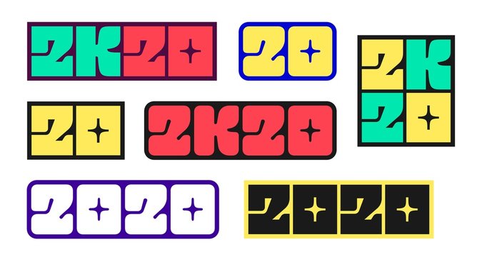 Happy New Year 2020. Set of stickers with modern typography for Chinese Year of the Rat. Vector icons or season banner design