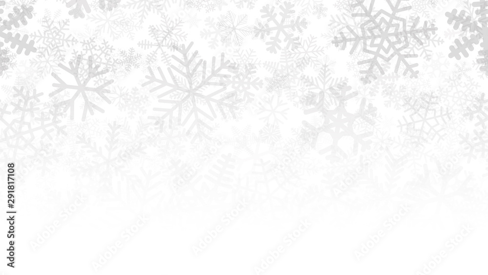 Wall mural christmas background of many layers of snowflakes of different shapes, sizes and transparency. gradi
