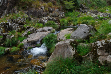Waterfall at a natural spot called Poço Negro in Carvalhais, Sao Pedro do Sul, Portugal