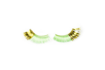 colorful false and balck eye lashes on white background 