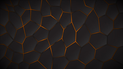 Abstract dark background of polygons in yellow colors