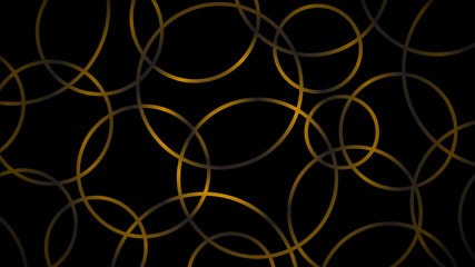 Abstract dark background of intersecting circles in yellow colors