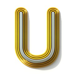 Yellow outlined font letter U 3D