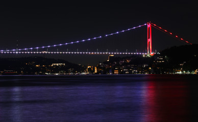 Fototapeta na wymiar Fatih Sultan Mehmet Bridge between Europen and Asian sides of Istanbul, Turkey