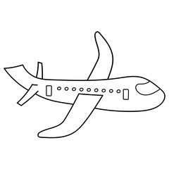 Black outline isolated airplane on white background.