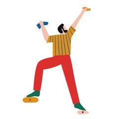 Man climbing the rock inside a building. Concept of goal achievement. Flat vector illustration