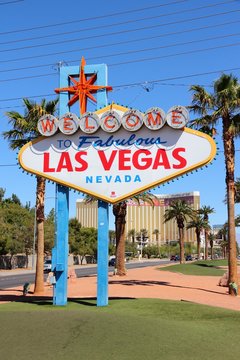 LAS VEGAS, USA - APRIL 14, 2014: Welcome to Fabulous Las Vegas Nevada, famous sign. The sign is on National Register of Historic Places.