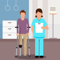 Flat Doctor and Patient in Rehabilitation Center