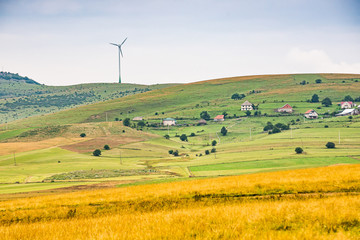 Wind power plant above village near Pesterska Visoravan in Serbia