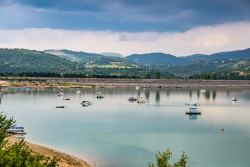 Aerial view on Zlatar lake in Serbia in summer