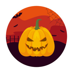 Pumpkin design over halloween scene